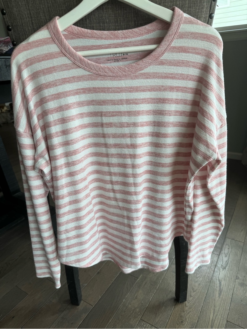 Women’s Time and Tru Pink and White Striped Long Sleeve Top